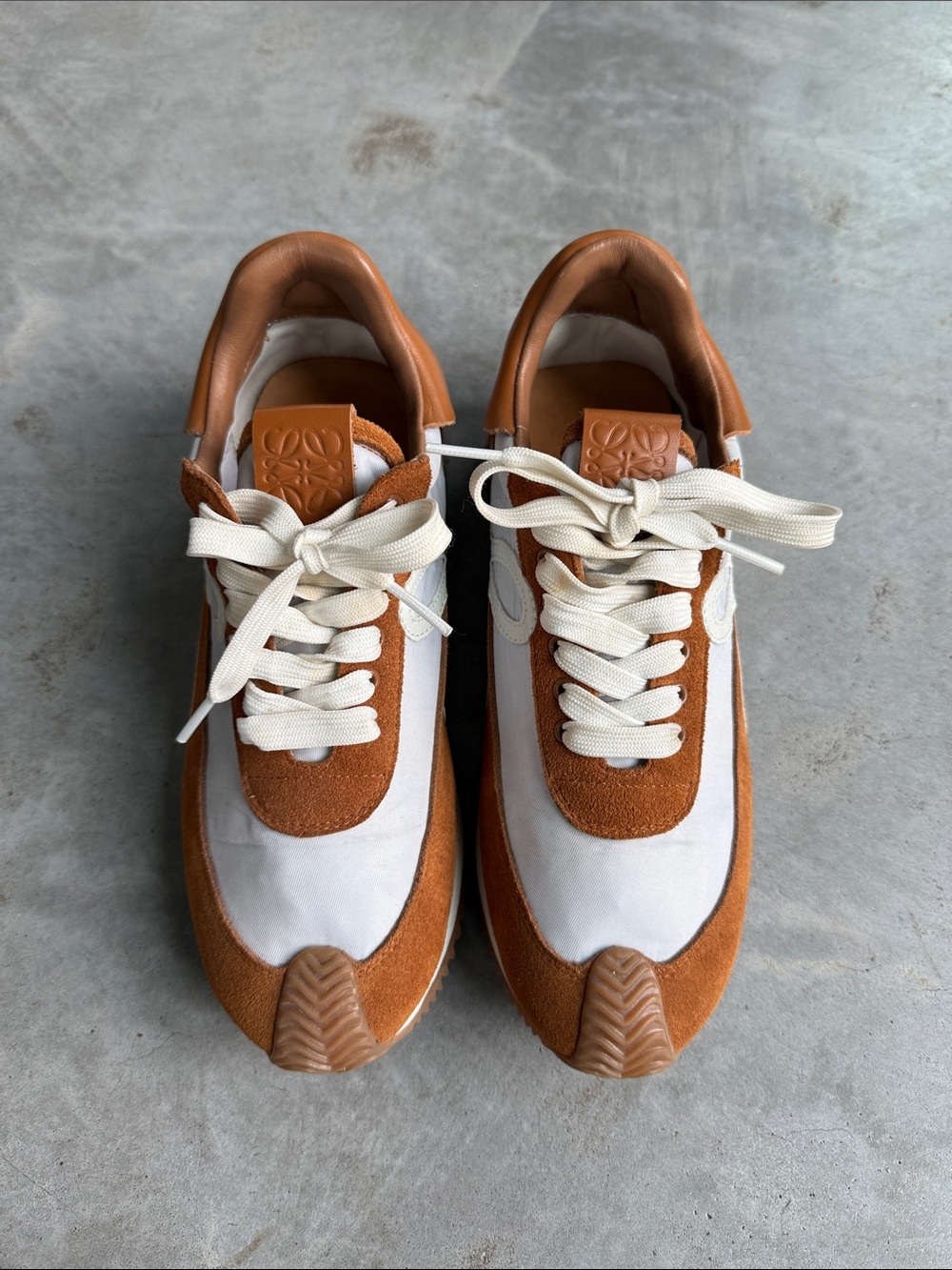Loewe Suede & Canvas Sneakers in Brown and White